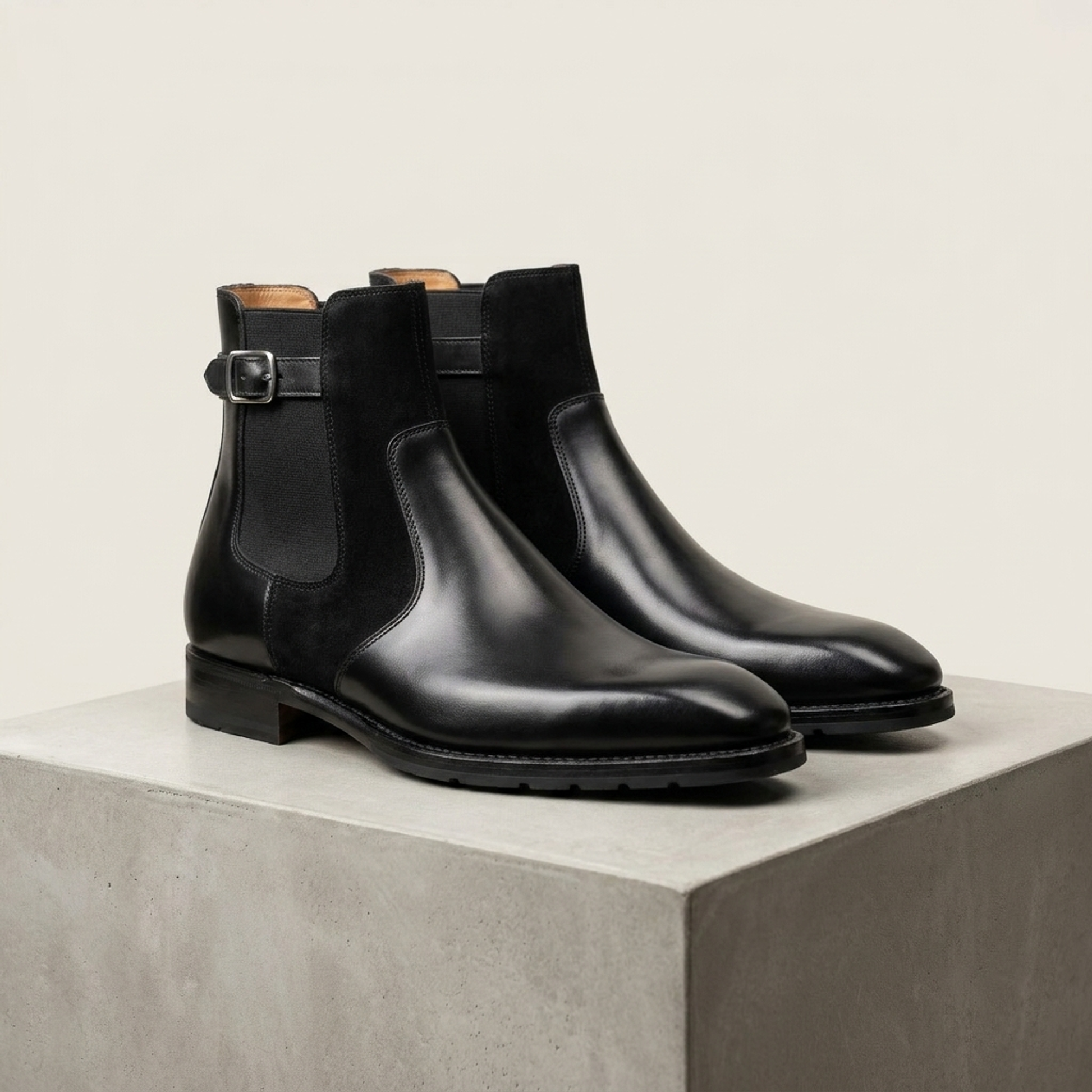 Black Leather Scirocco Boot with Natural Leather Sole