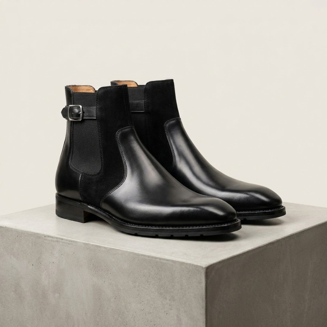 Height Increasing Black Leather Circeo Jodhpur Boot with Pebble Rubber Sole - 3 Inch Hidden Heel