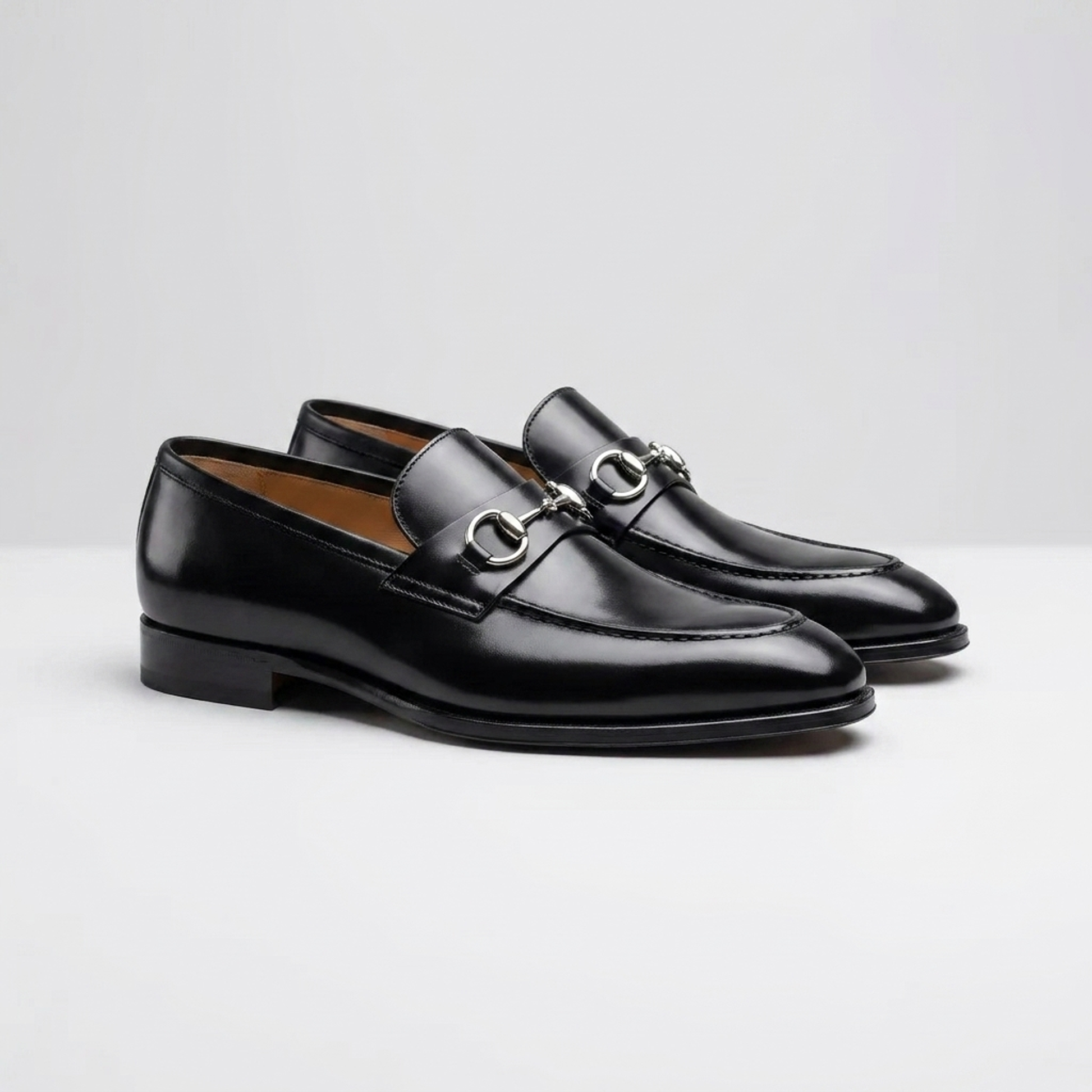 Height Increasing Black Leather Solaro Horse Bit Loafer with Natural Leather Sole - 3 Inch Hidden Heel