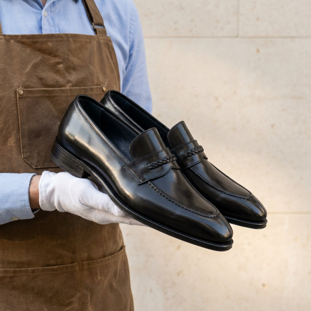 Height Increasing Brown Leather Garbin Penny Loafer with Natural Leather Sole - 3 Inch Hidden Heel