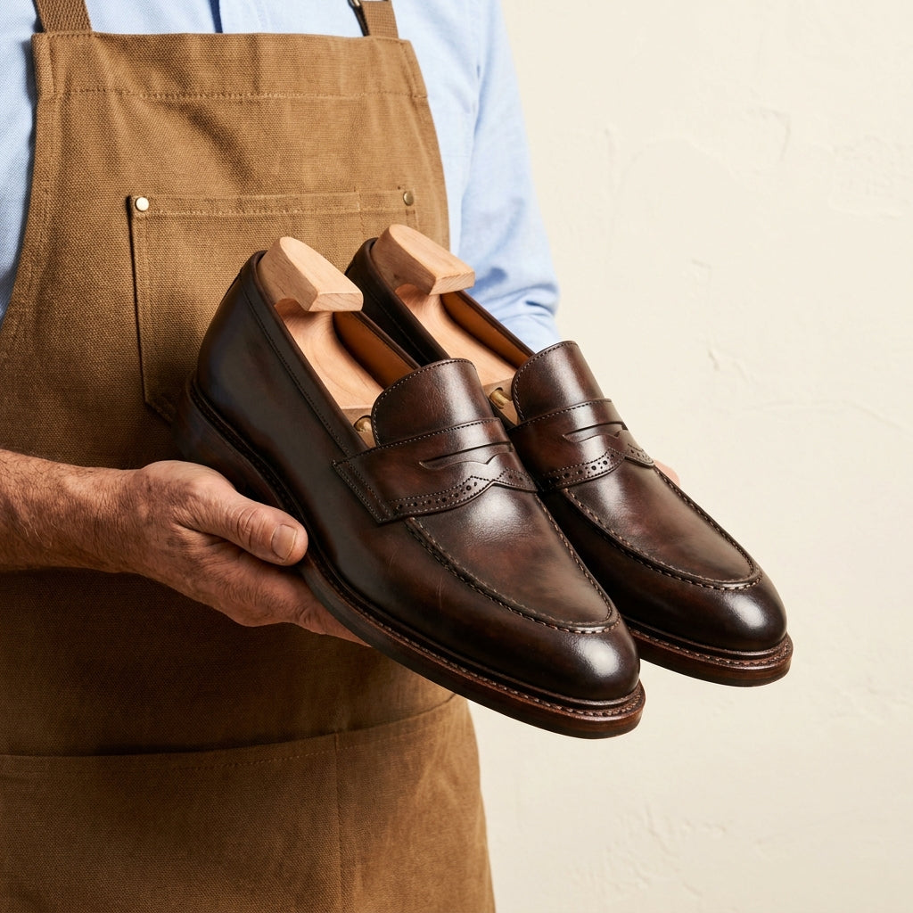 Height Increasing Brown Leather Garbin Penny Loafer with Natural Leather Sole - 3 Inch Hidden Heel