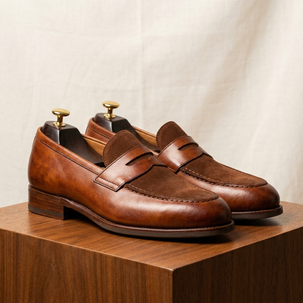 Brown Leather Garbin Penny Loafer with Natural Leather Sole