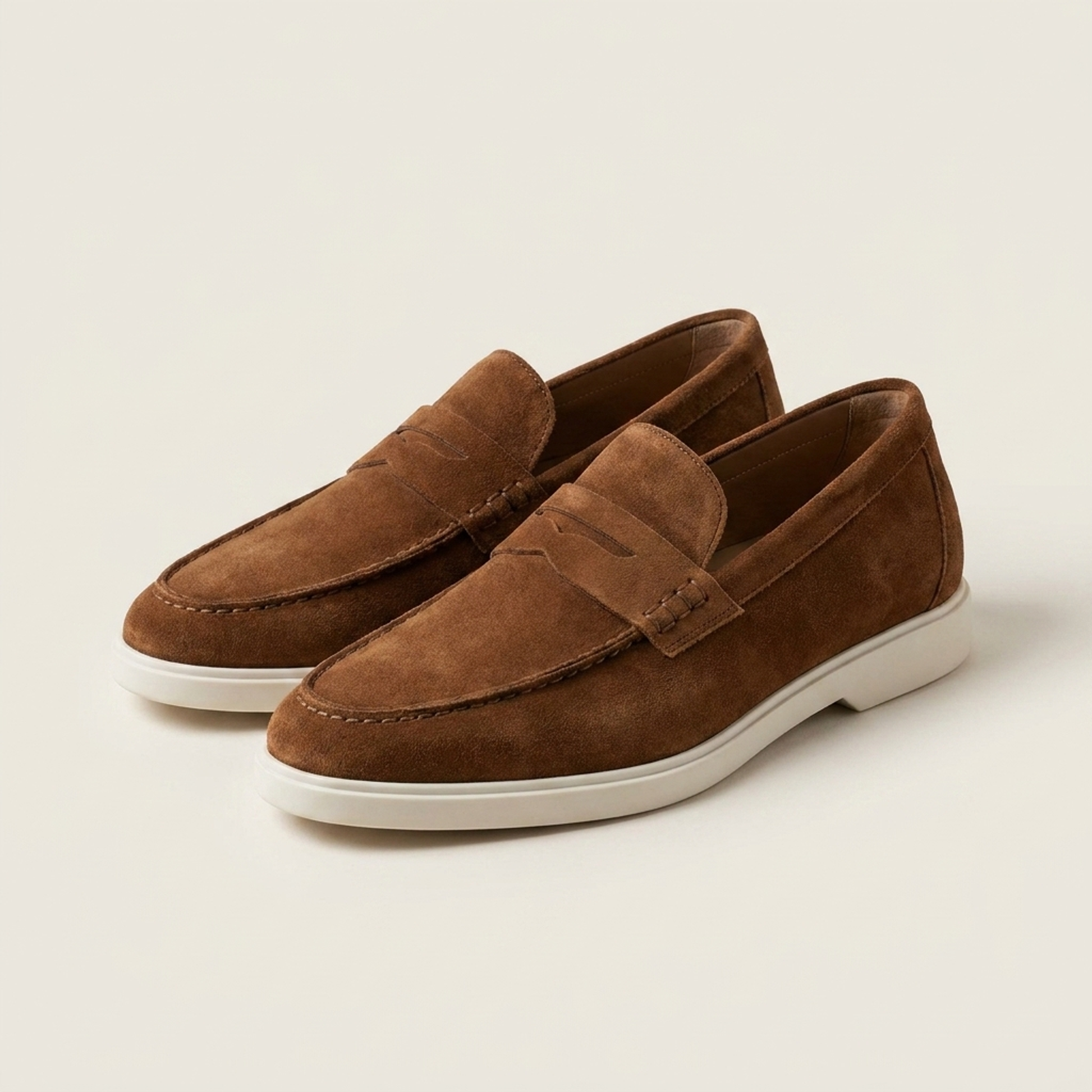 Height Increasing Brown Leather Mildew Loafer with White Yacht Sole - 3 Inch Hidden Heel