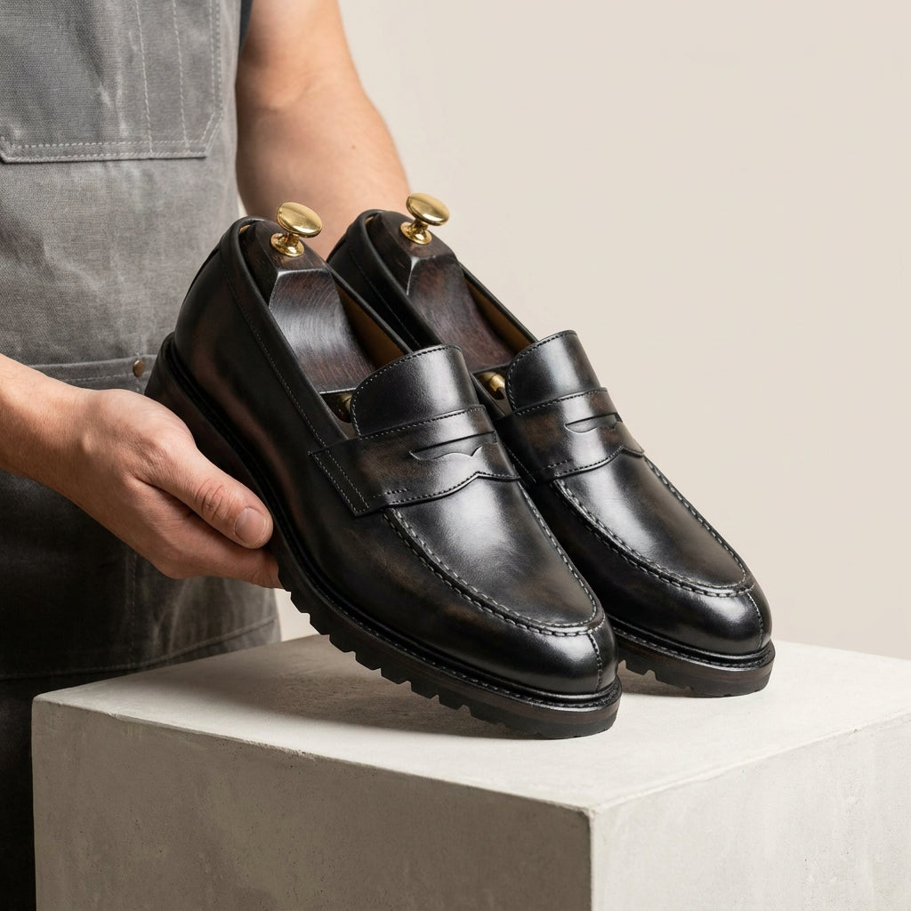 Brown Patina Calf Favonio Tassel Loafer with Natural Leather Sole
