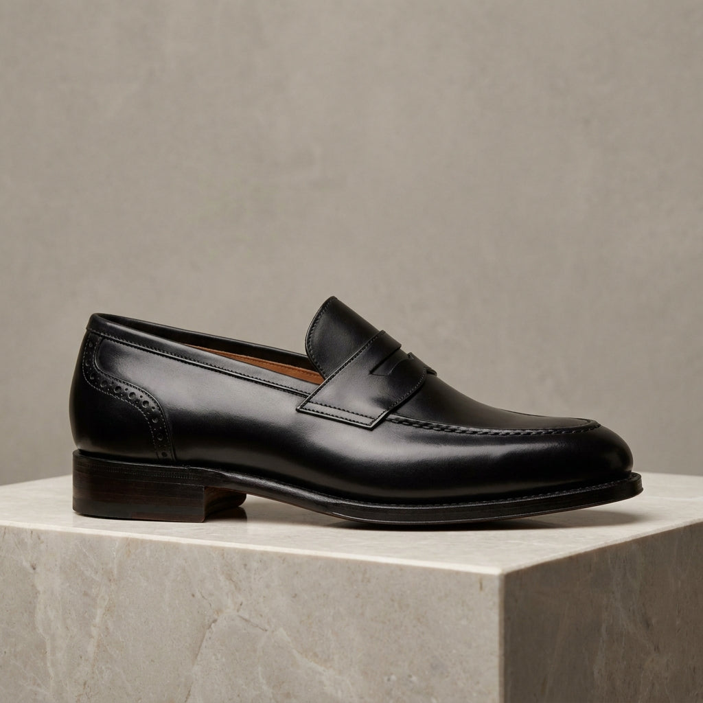 Black Patina Calf Maiori Penny Loafer with Natural Leather Sole