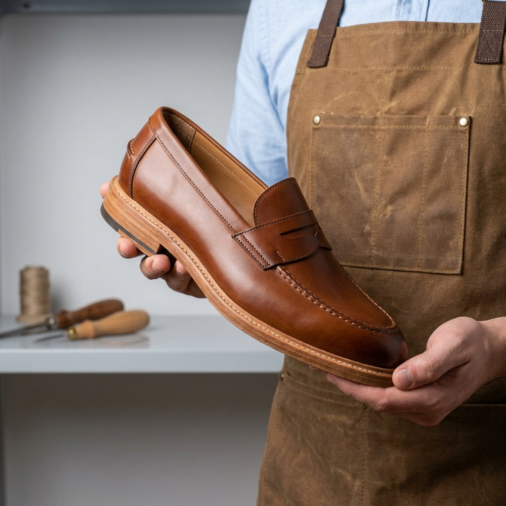 Brown Patina Calf Favonio Tassel Loafer with Natural Leather Sole