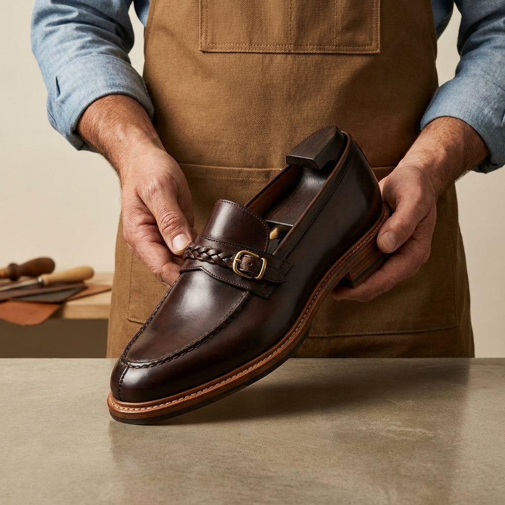 Dark Brown Patina Calf Scala Horse Bit Loafer with Natural Leather Sole