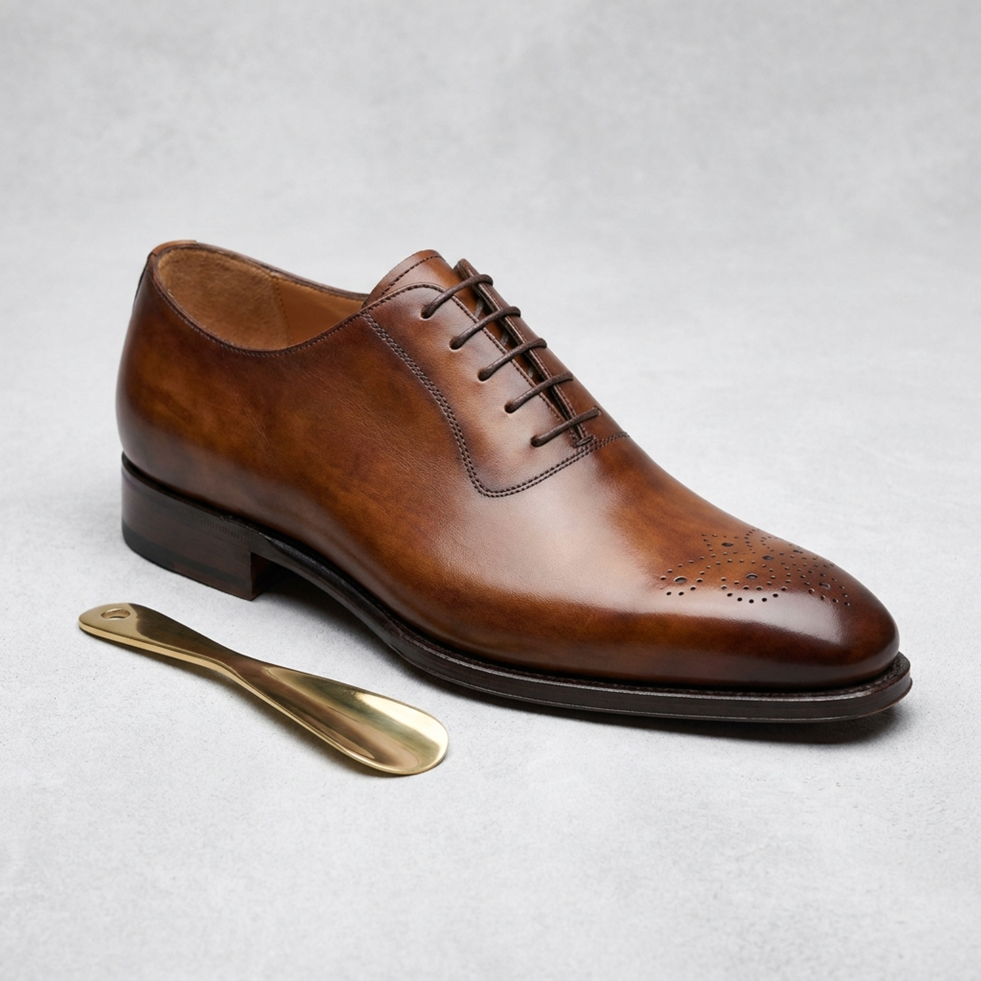 Brown Patina Calf Libeccio Whole Cut Oxford with Natural Leather Sole