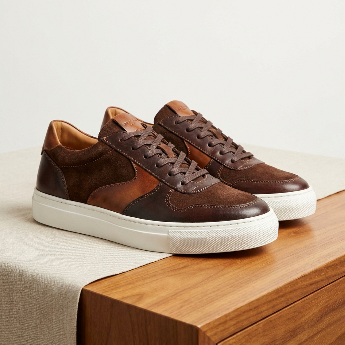 Brown Patina Calf Trebbia Sneaker with White Cup Sole