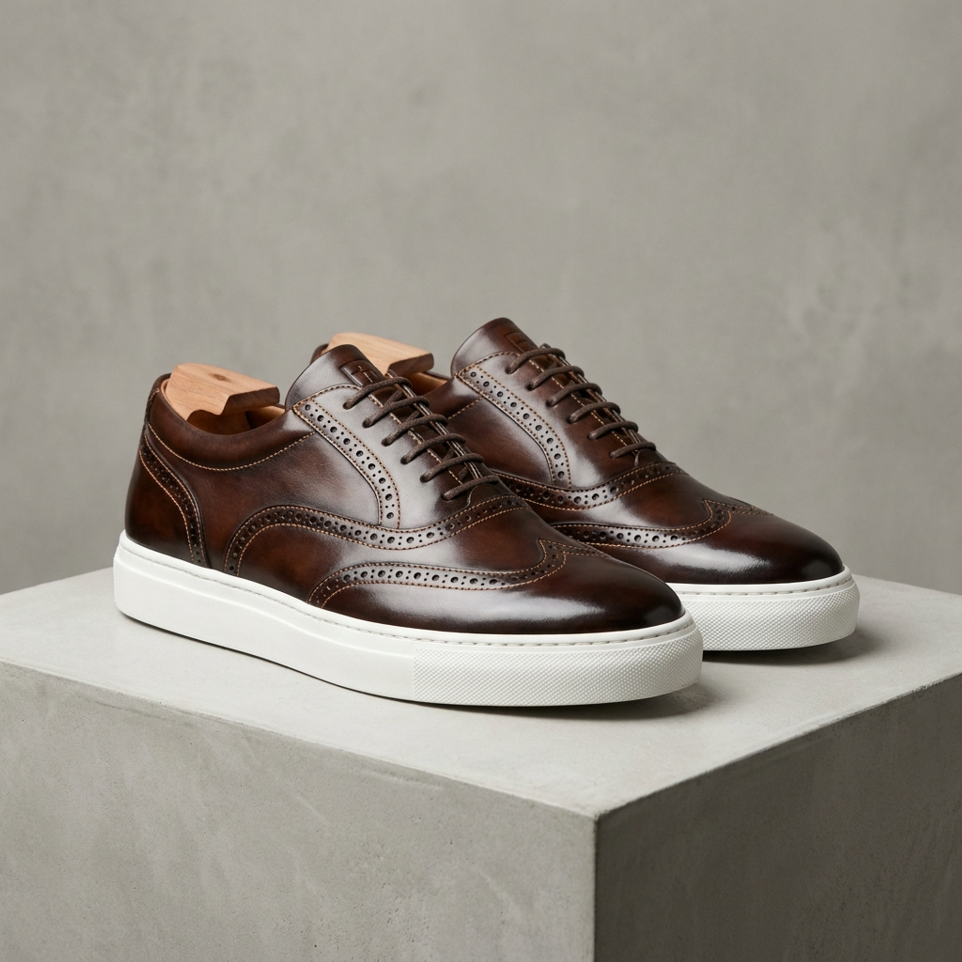 Brown Patina Calf Maestrale Sneaker with White Cup Sole