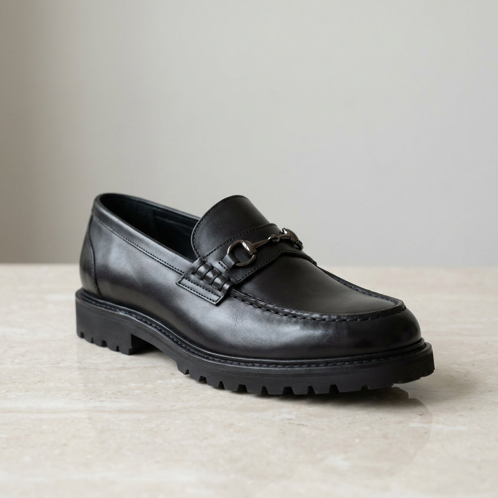 Height Increasing Brown Patina Calf Solaro Horse Bit Loafer with Natural Leather Sole - 3 Inch Hidden Heel