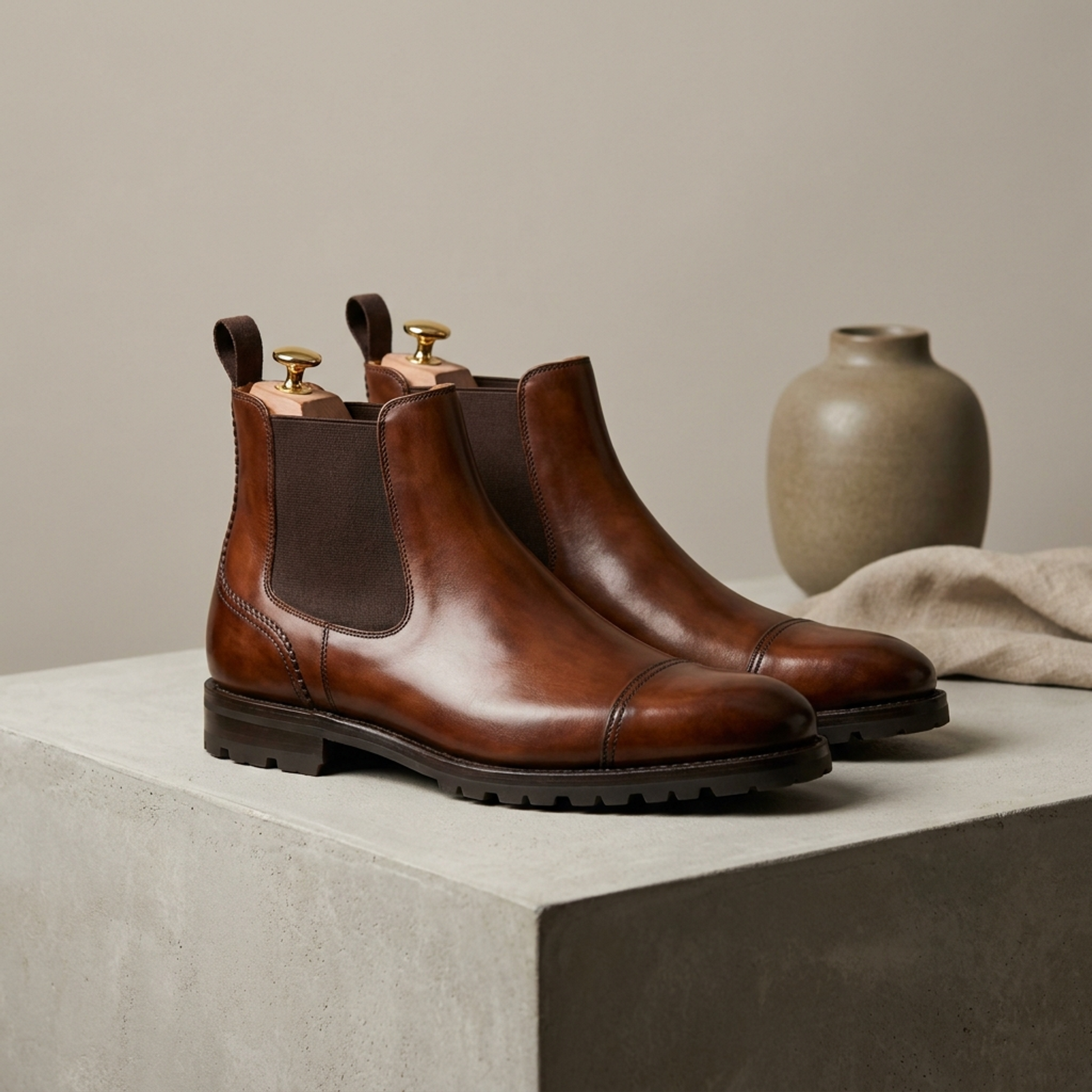 Brown Patina Calf Tramontana Chelsea Boot with Natural Leather Sole