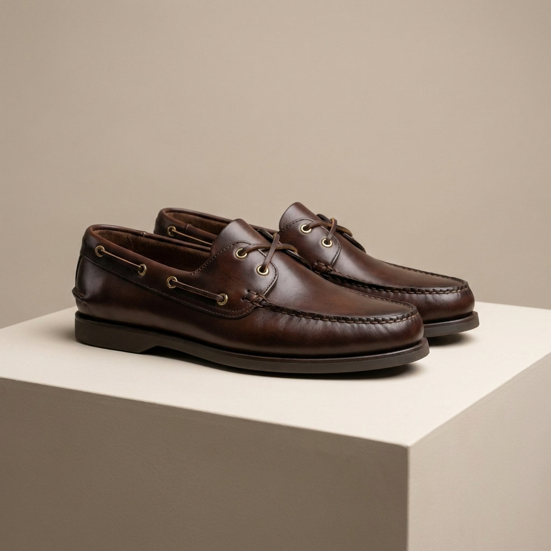 Height Increasing Dark Brown Leather Levante Boat Shoe with Natural Rubber Sole - 3 Inch Hidden Heel