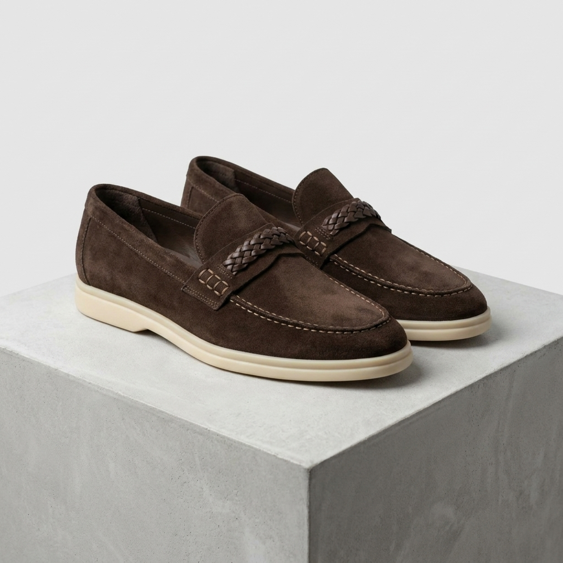 Height Increasing Dark Brown Leather Mildew Loafer with White Yacht Sole - 3 Inch Hidden Heel