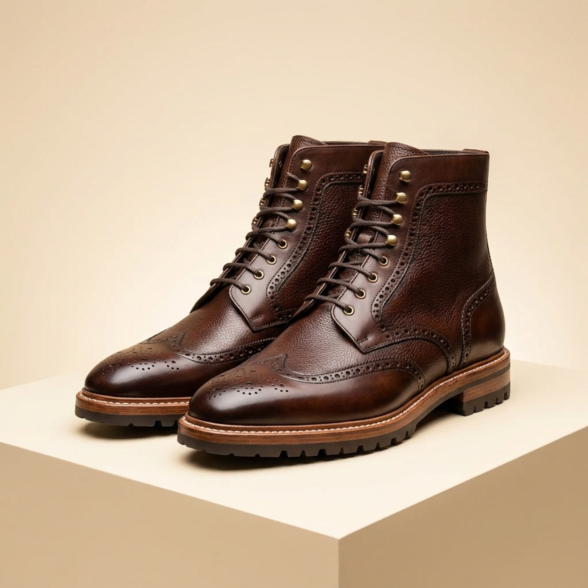 Height Increasing Dark Brown Leather Scirocco Boot with Natural Leather Sole - 3 Inch Hidden Heel