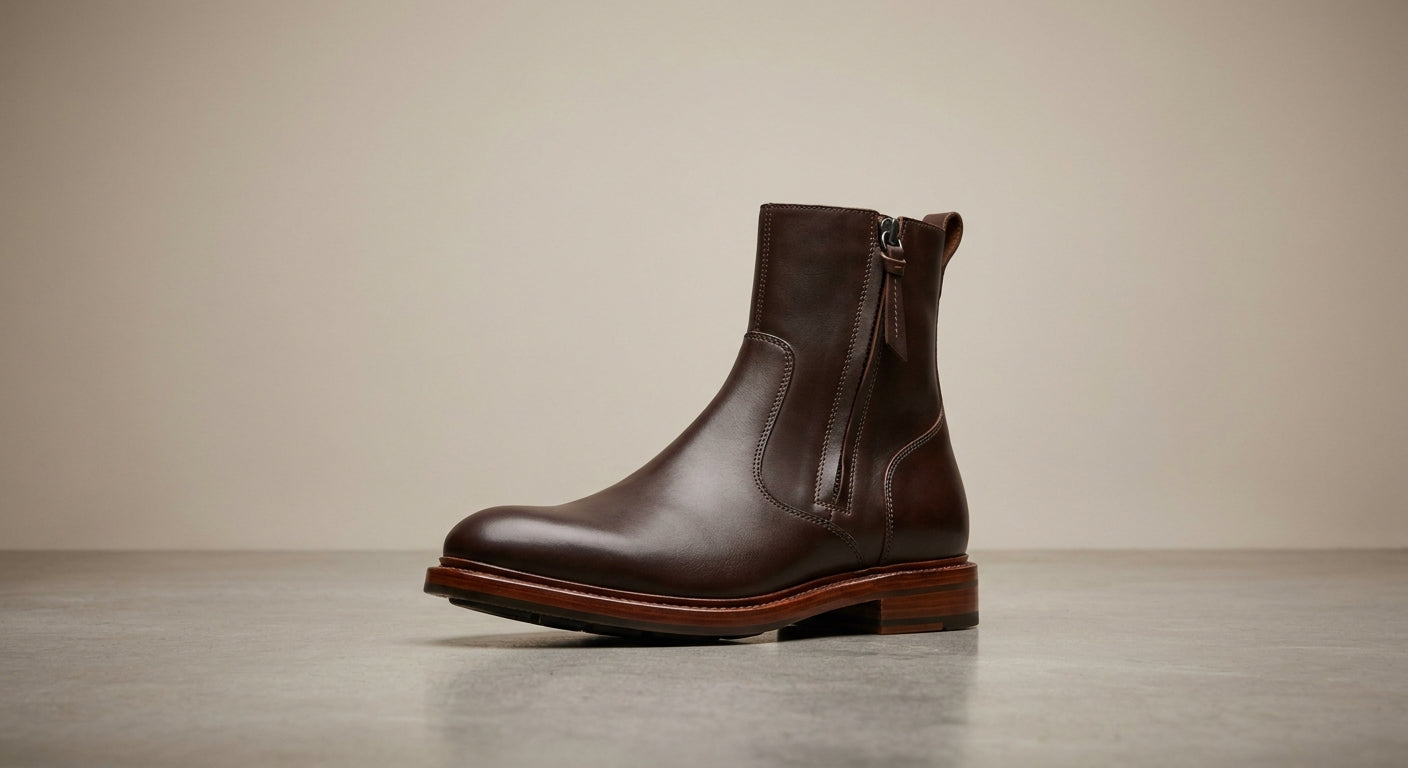 Height Increasing Dark Brown Leather Scirocco Boot with Natural Leather Sole - 3 Inch Hidden Heel