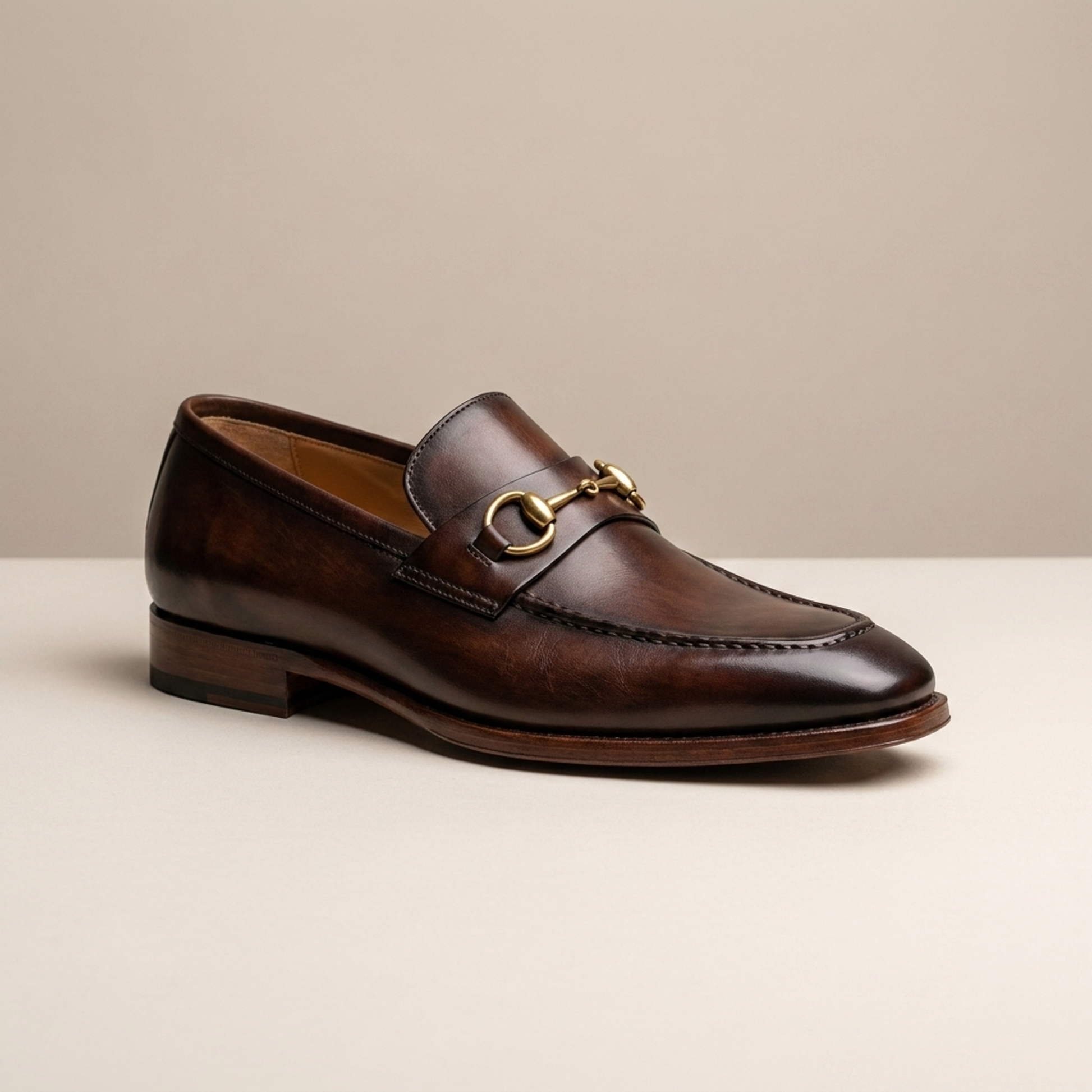 Height Increasing Dark Brown Leather Solaro Horse Bit Loafer with Natural Leather Sole - 3 Inch Hidden Heel