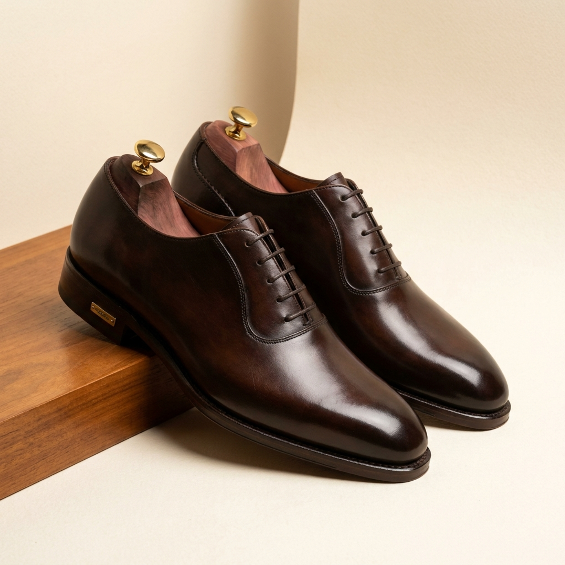 Dark Brown Patina Calf Libeccio Whole Cut Oxford with Natural Leather Sole