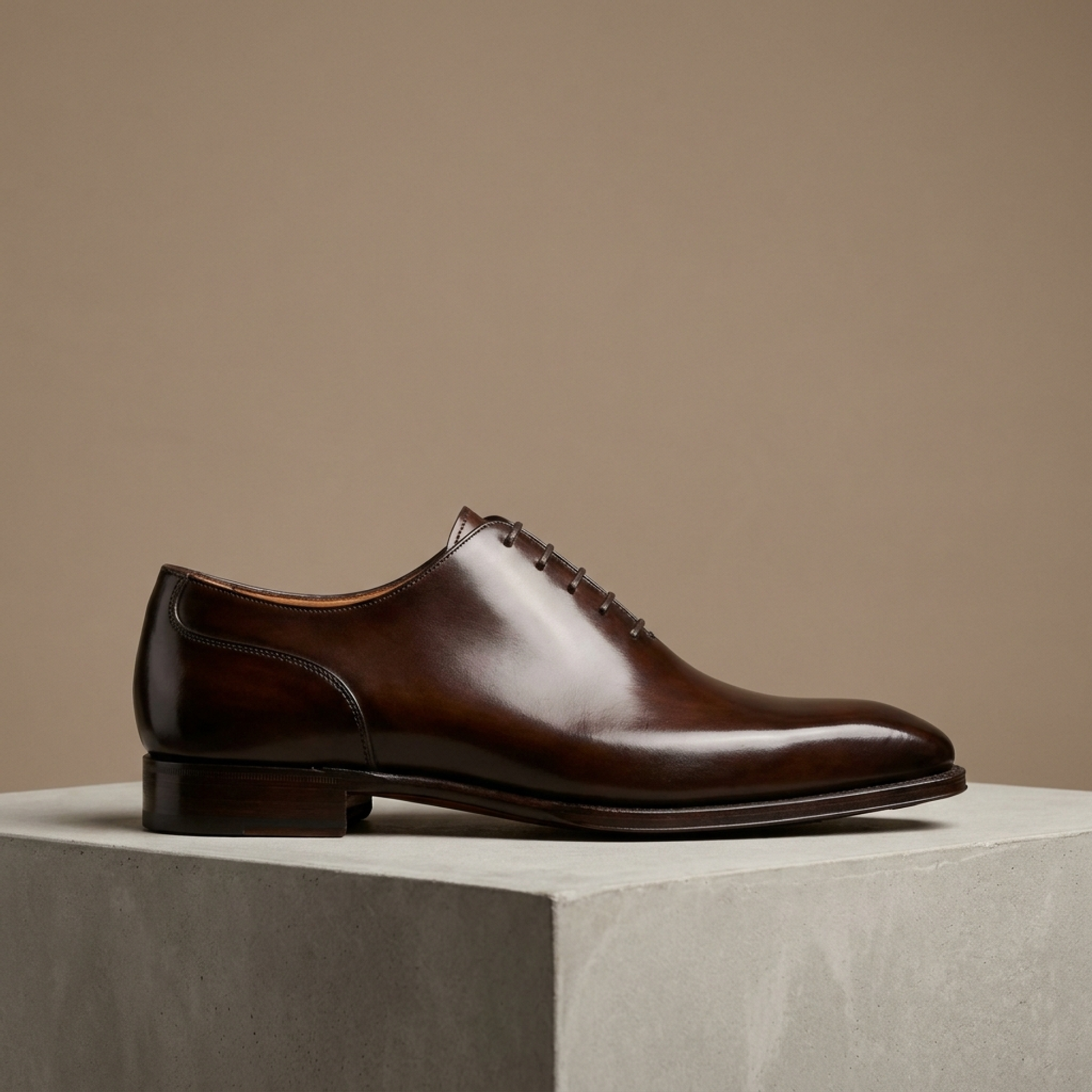 Height Increasing Dark Brown Patina Calf Libeccio Whole Cut Oxford with Natural Leather Sole - 3 Inch Hidden Heel