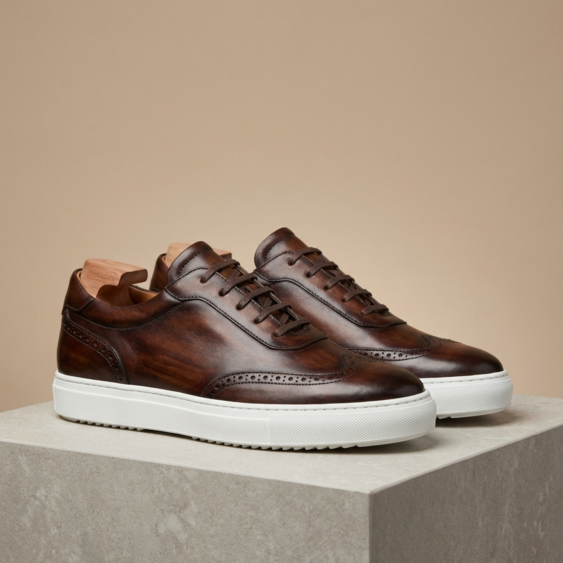 Dark Brown Patina Calf Maestrale Sneaker with White Cup Sole
