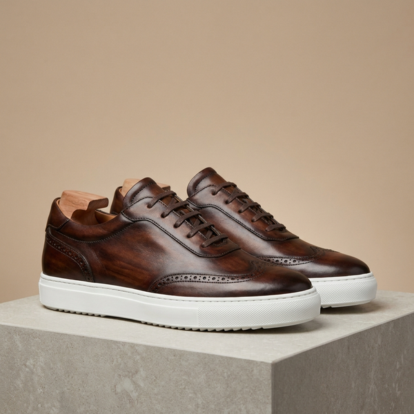 Dark Brown Patina Calf Monferrato Sneaker with White Cup Sole