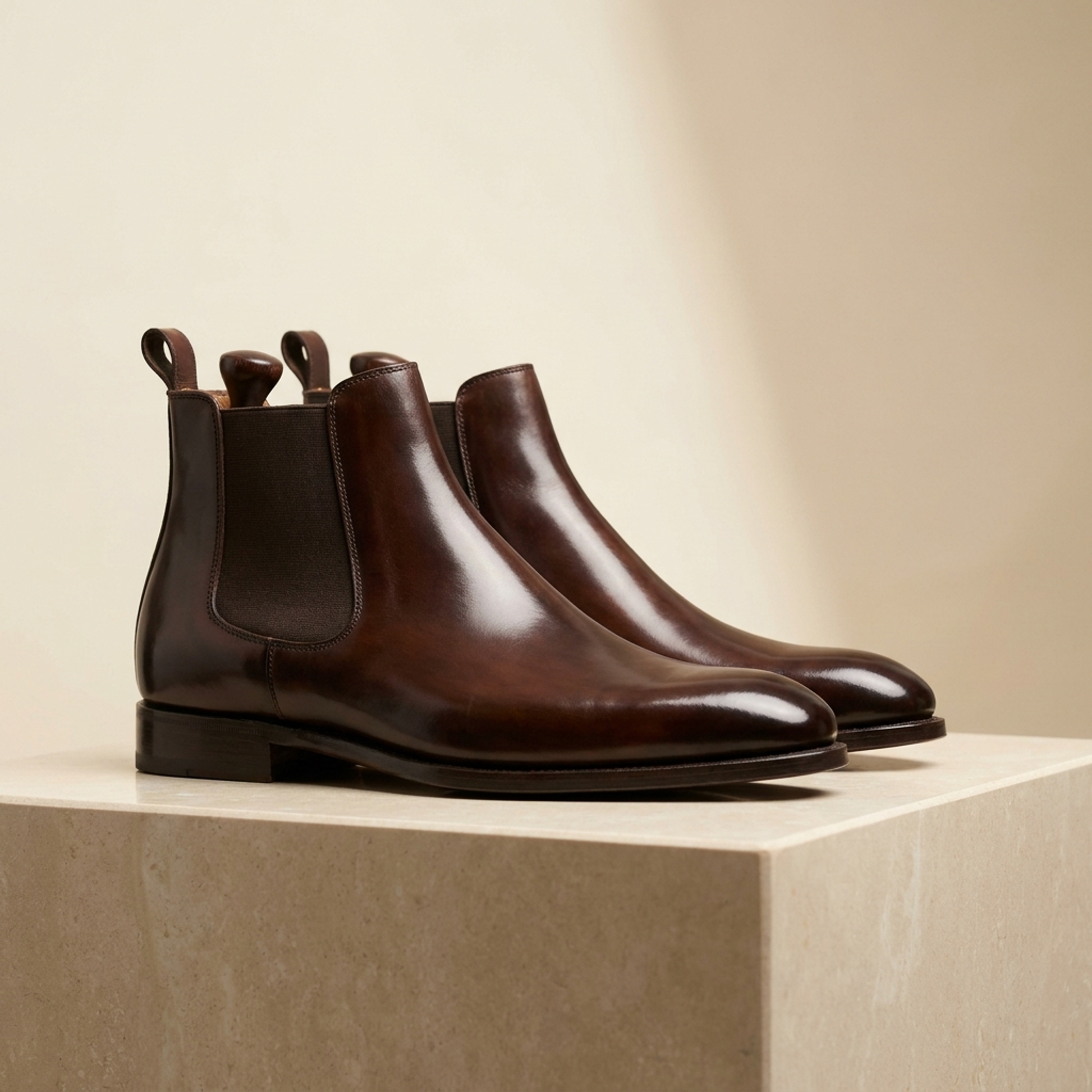 Dark Brown Patina Calf Tramontana Chelsea Boot with Natural Leather Sole