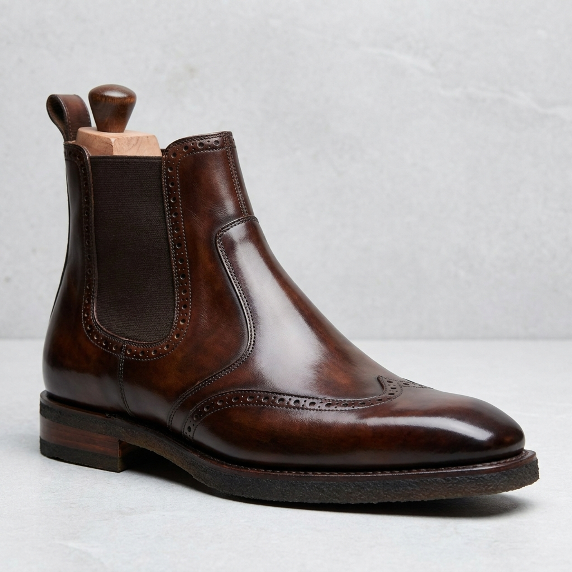Dark Brown Patina Calf Tramontana Chelsea Boot with Natural Leather Sole