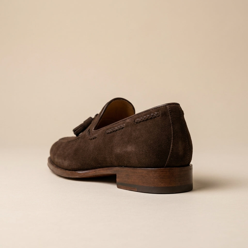 Brown Suede Favonio Tassel Loafer with Natural Leather Sole