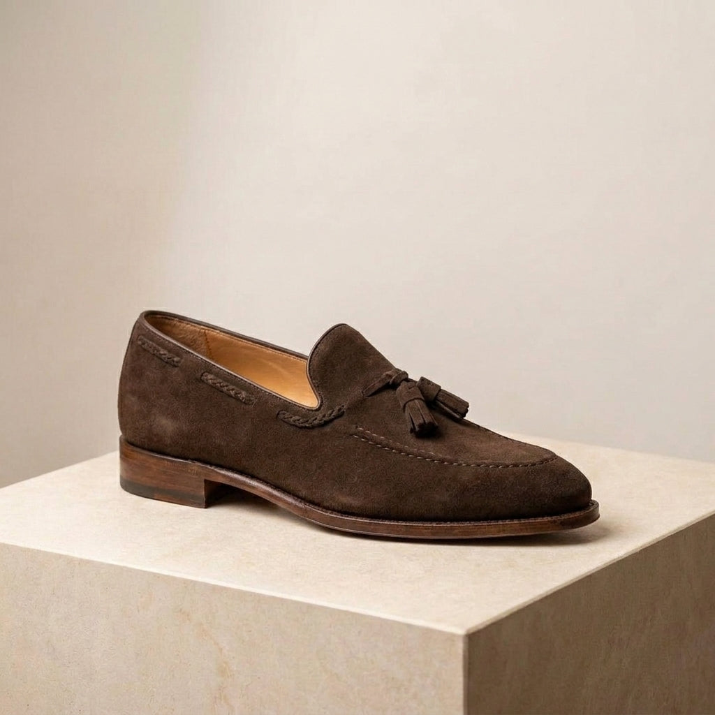 Brown Suede Favonio Tassel Loafer with Natural Leather Sole