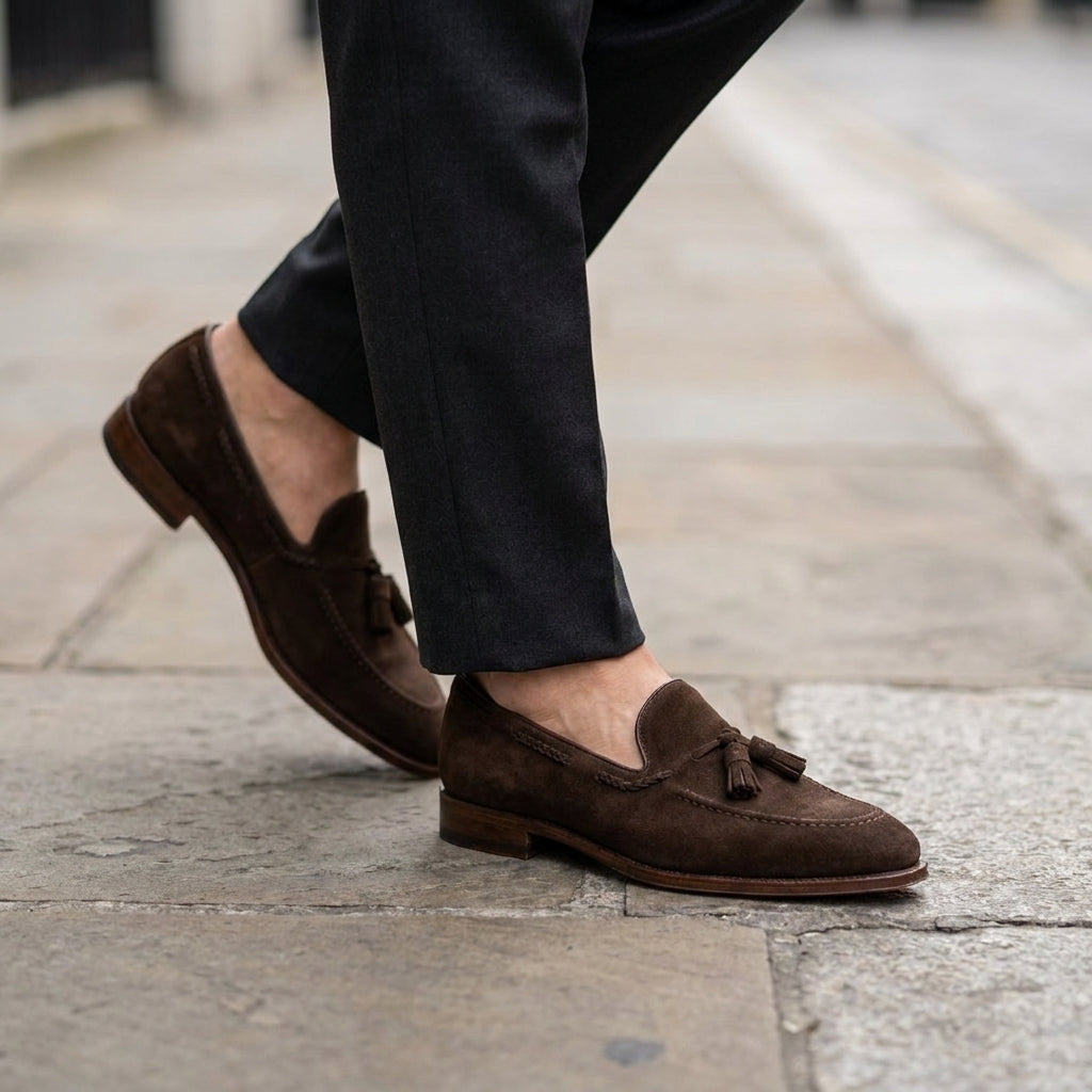 Brown Suede Favonio Tassel Loafer with Natural Leather Sole