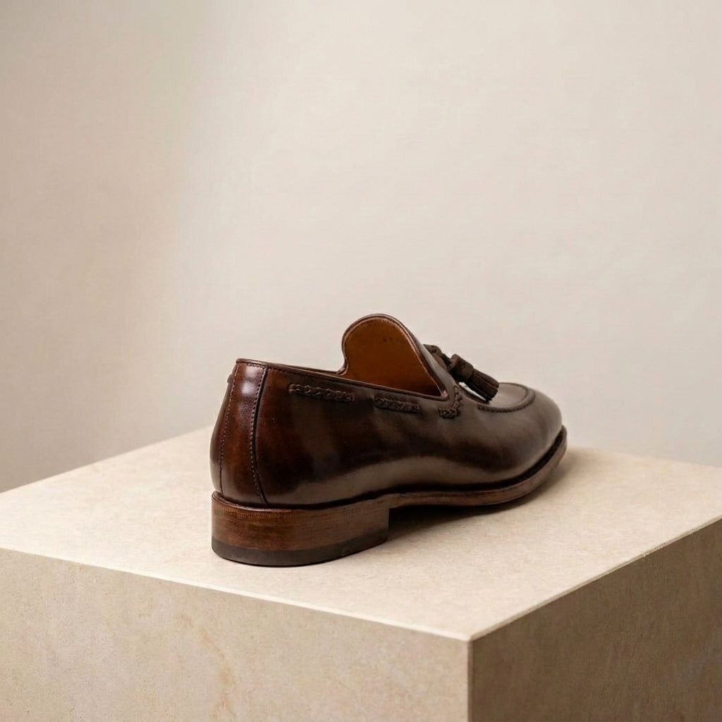 Burgundy Leather Favonio Tassel Loafer with Natural Leather Sole
