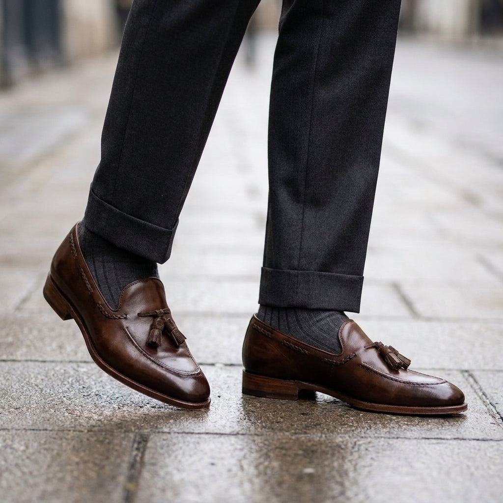 Burgundy Leather Favonio Tassel Loafer with Natural Leather Sole