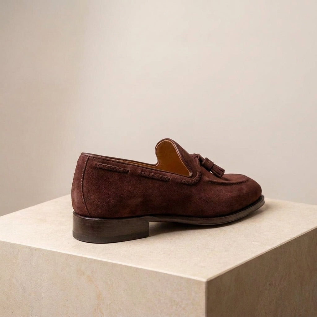 Burgundy Suede Favonio Tassel Loafer with Natural Leather Sole