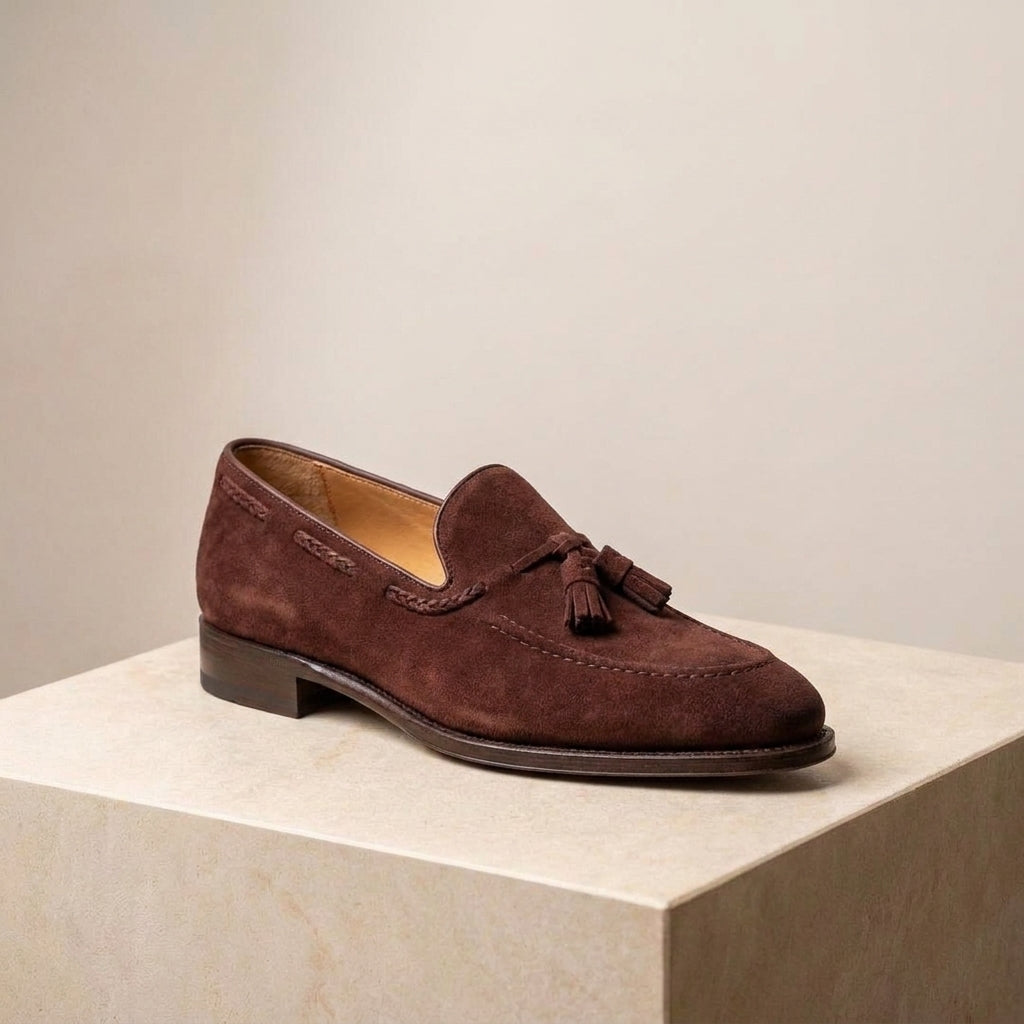 Burgundy Suede Favonio Tassel Loafer with Natural Leather Sole
