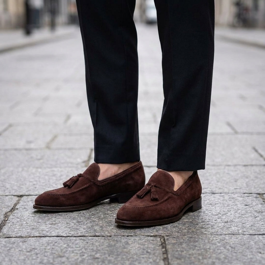 Burgundy Suede Favonio Tassel Loafer with Natural Leather Sole