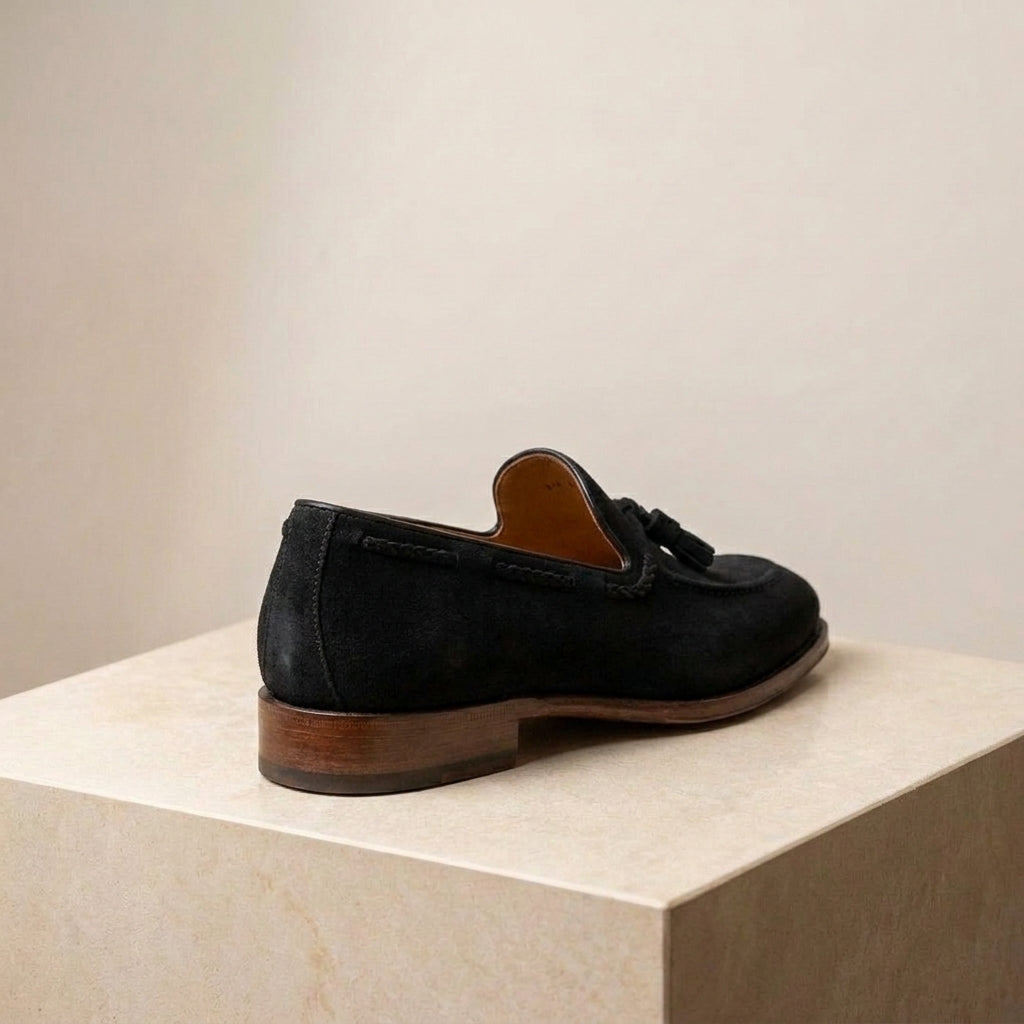 Cream Suede Favonio Tassel Loafer with Natural Leather Sole