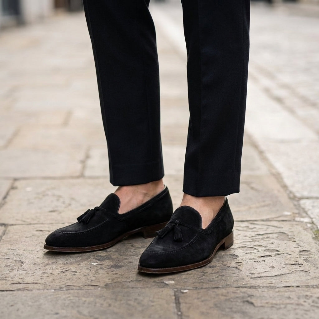 Cream Suede Favonio Tassel Loafer with Natural Leather Sole
