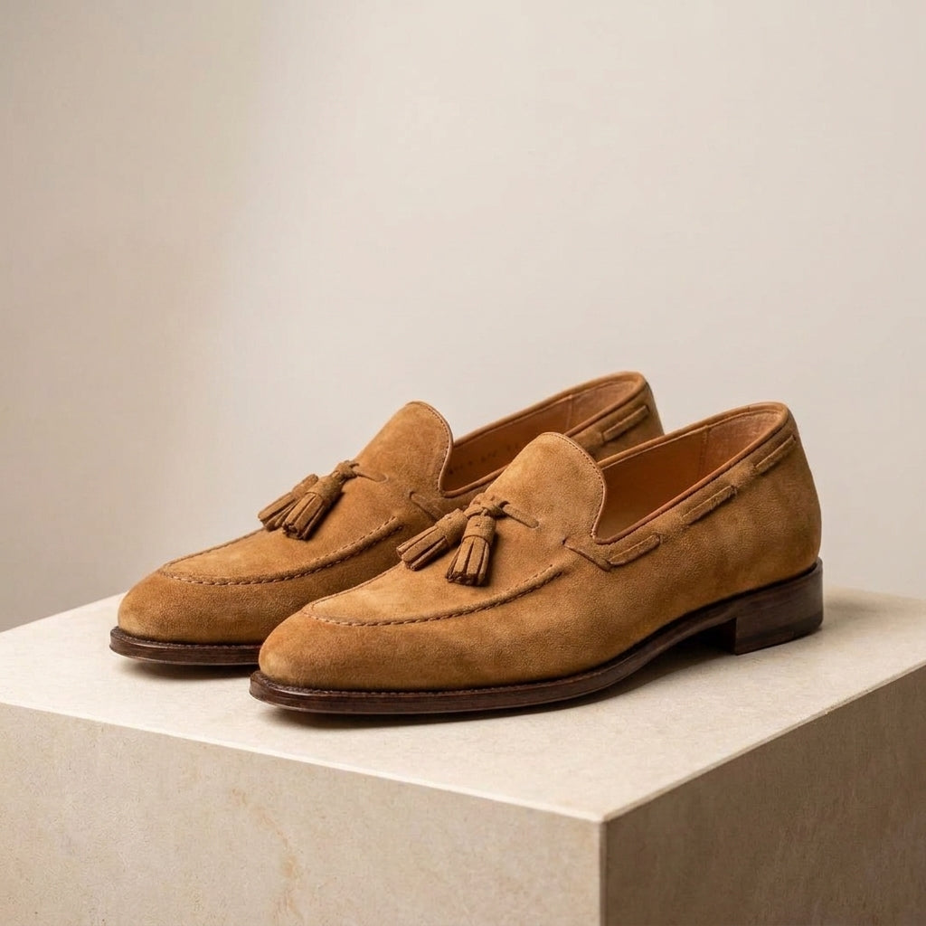 Tan Leather Favonio Tassel Loafer with Natural Leather Sole