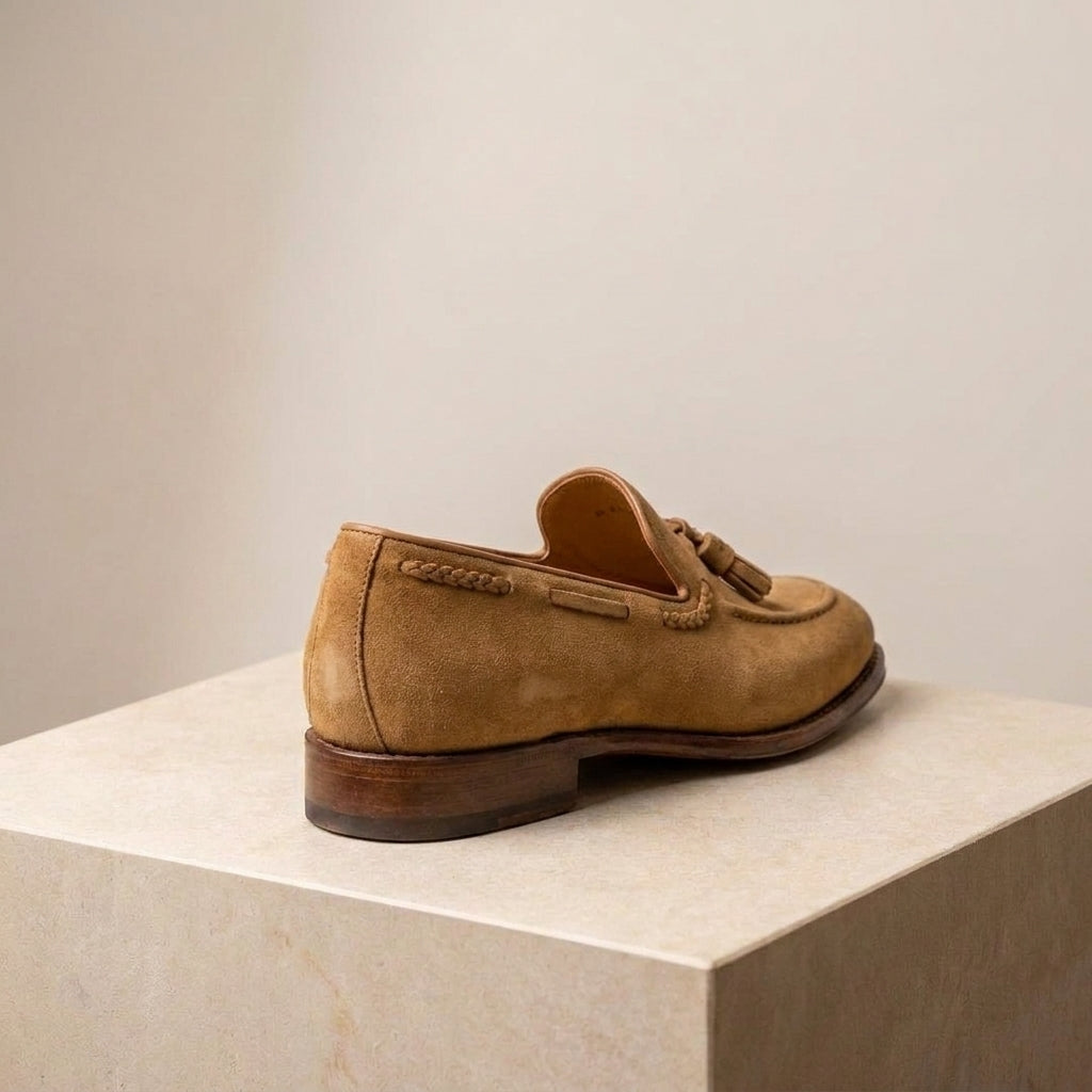 Tan Suede Favonio Tassel Loafer with Natural Leather Sole