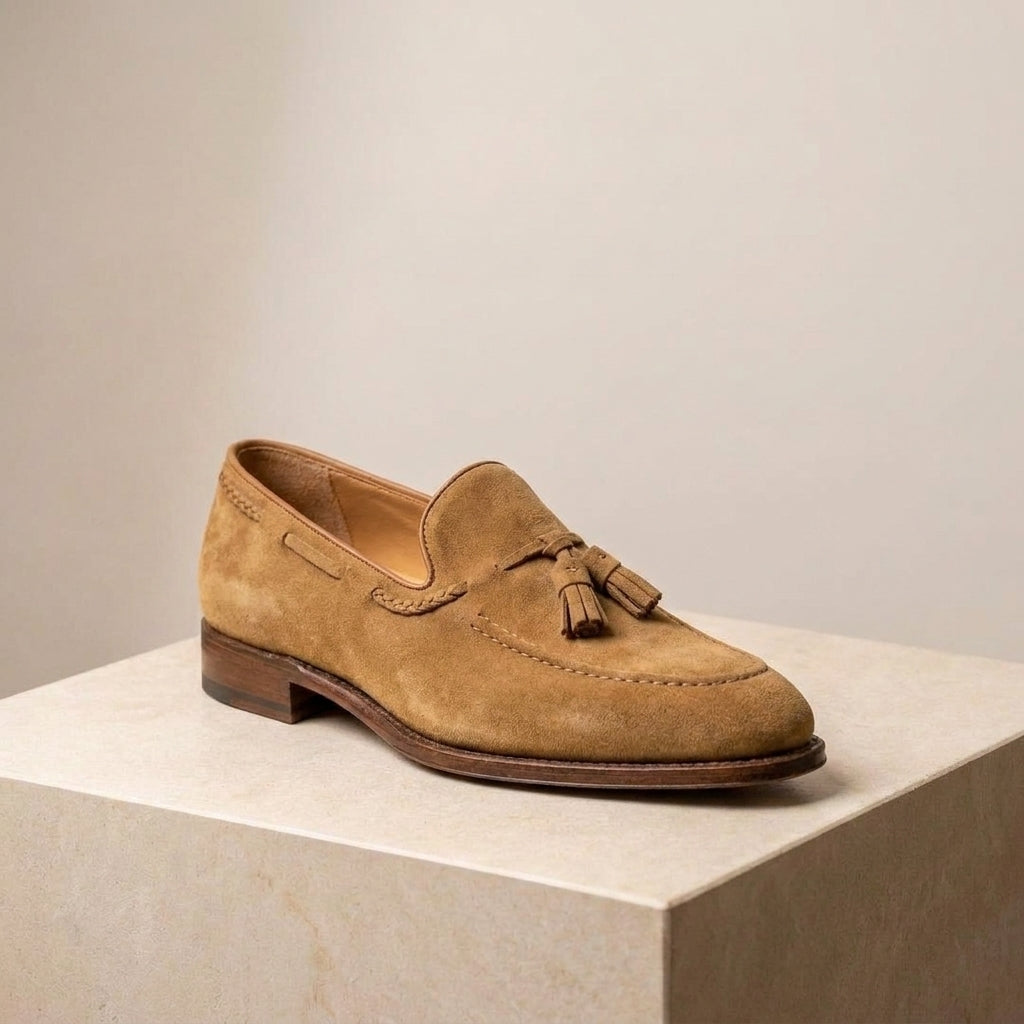 Tan Suede Favonio Tassel Loafer with Natural Leather Sole
