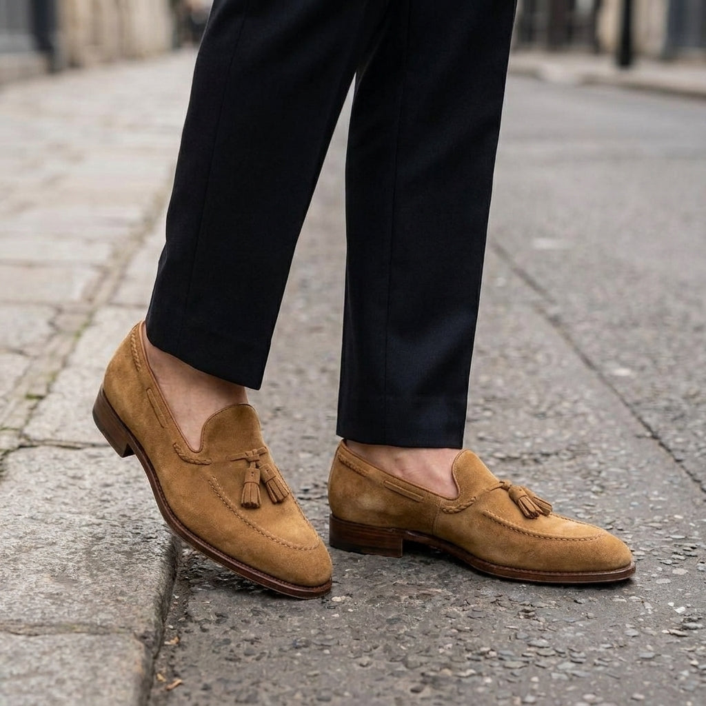 Tan Suede Favonio Tassel Loafer with Natural Leather Sole