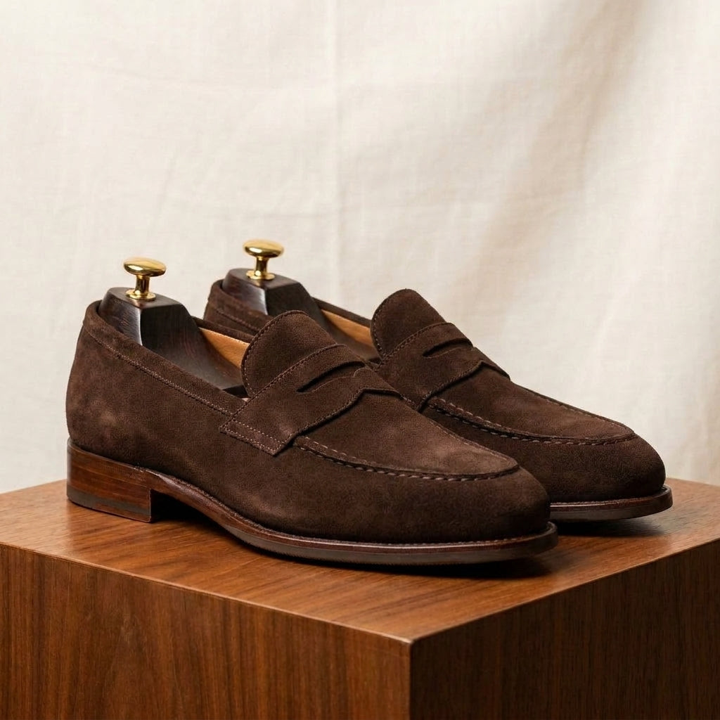 Brown Suede Garbin Penny Loafer with Natural Leather Sole