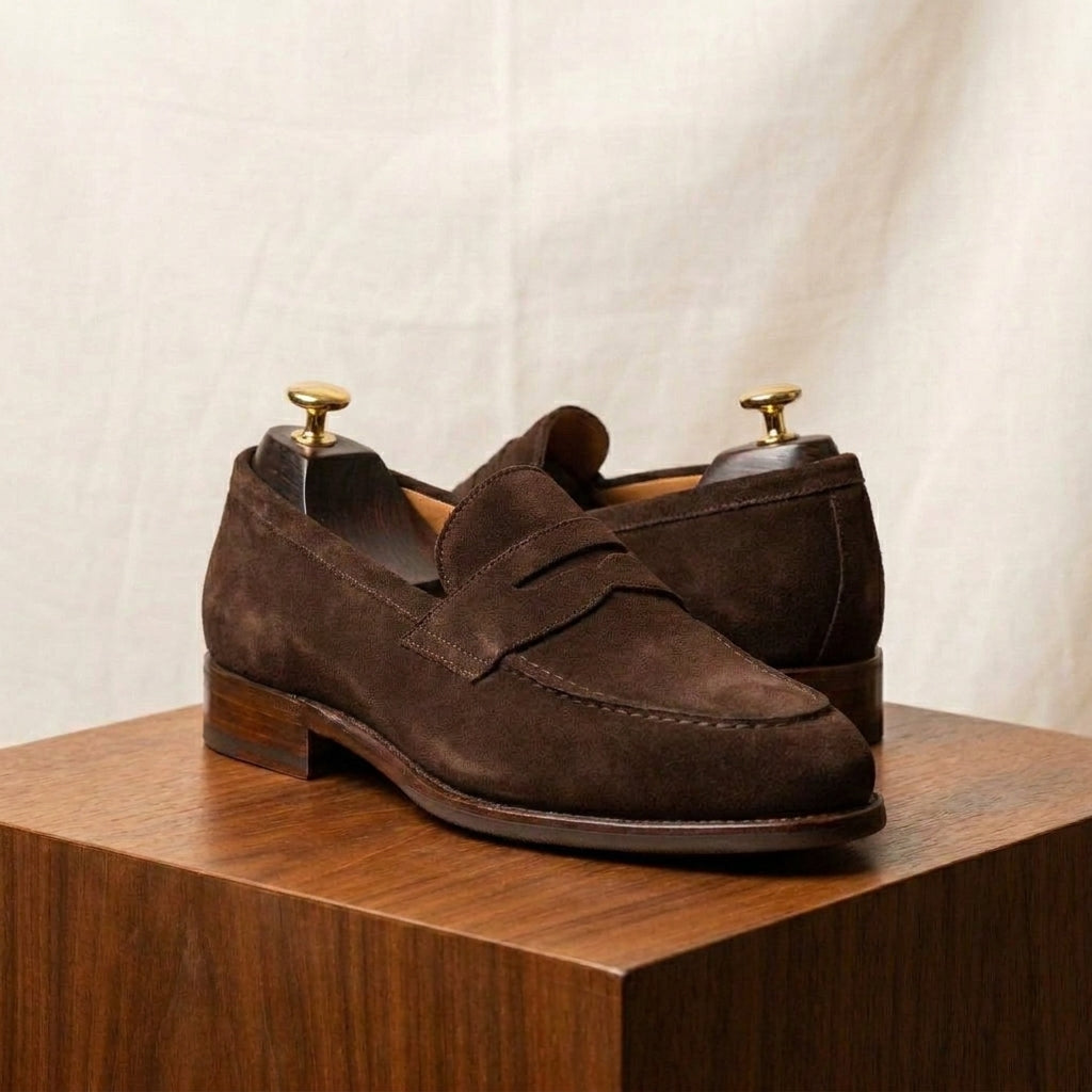 Brown Suede Garbin Penny Loafer with Natural Leather Sole
