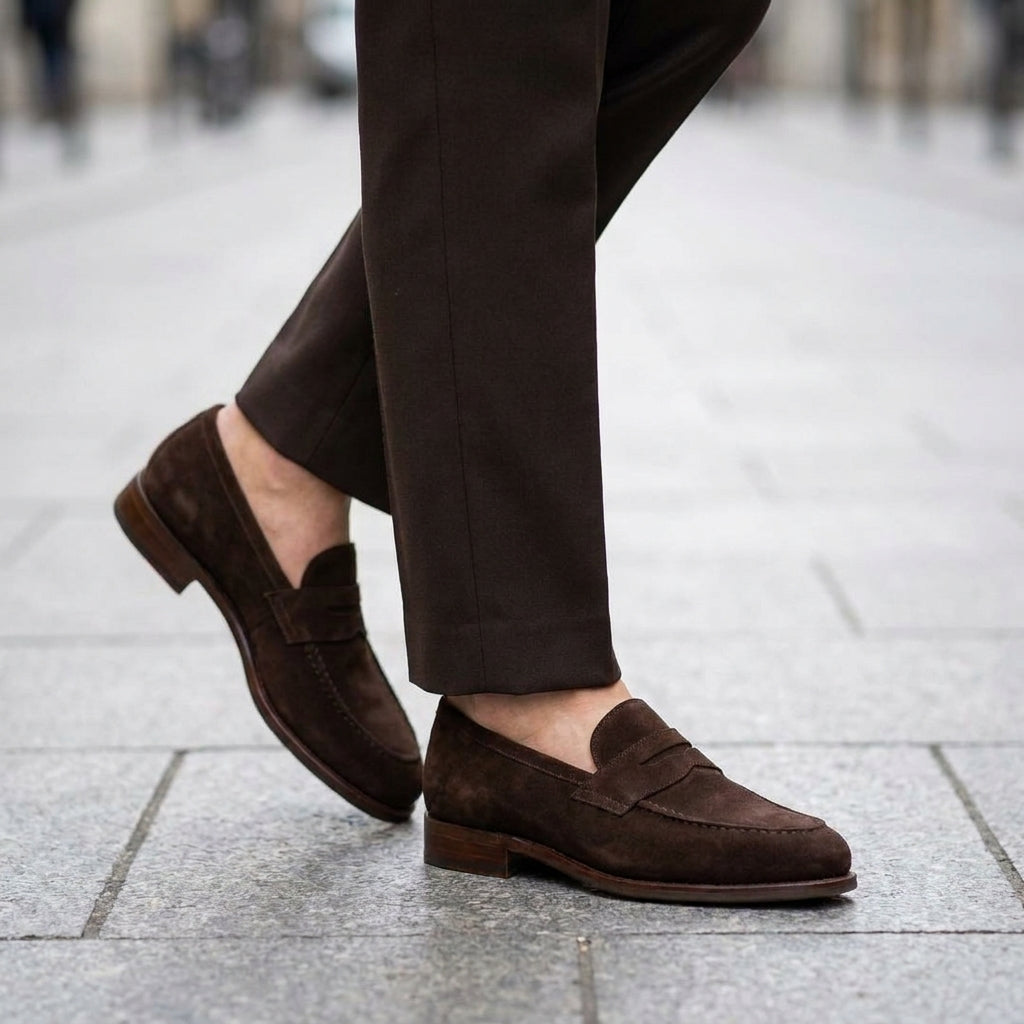 Brown Suede Garbin Penny Loafer with Natural Leather Sole