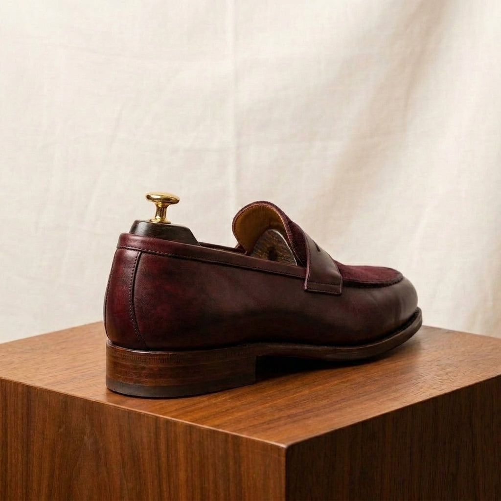 Burgundy Leather Garbin Penny Loafer with Natural Leather Sole