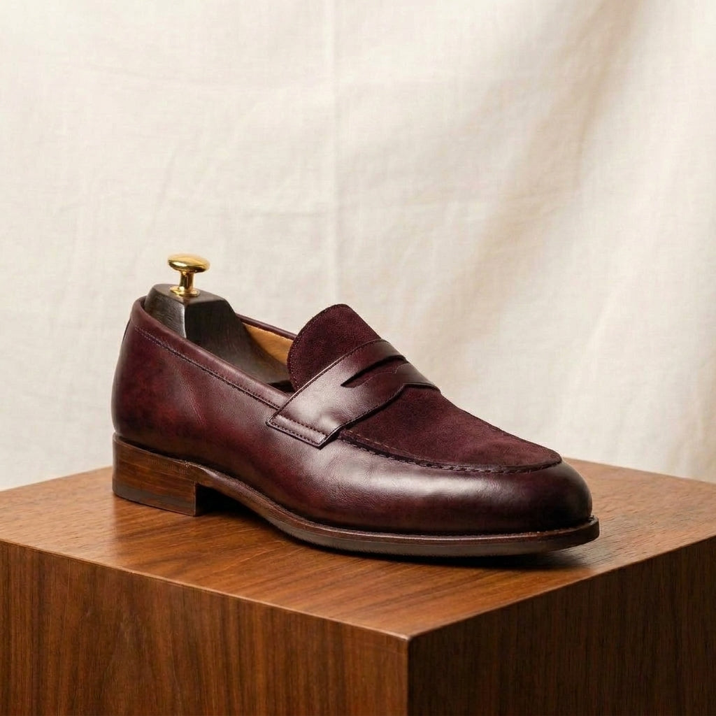 Burgundy Leather Garbin Penny Loafer with Natural Leather Sole