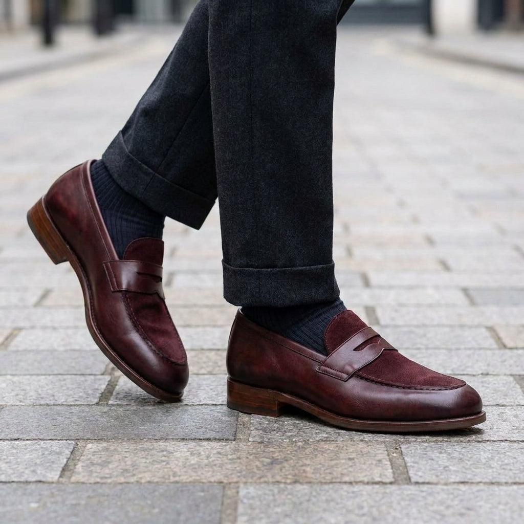 Burgundy Leather Garbin Penny Loafer with Natural Leather Sole