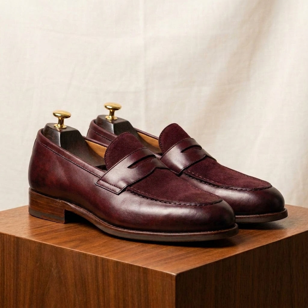 Burgundy Leather Garbin Penny Loafer with Natural Leather Sole