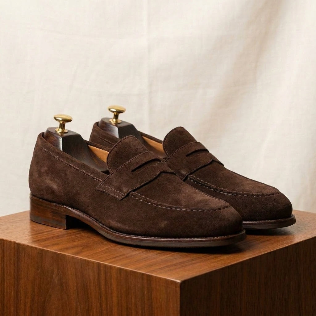 Burgundy Suede Garbin Penny Loafer with Natural Leather Sole
