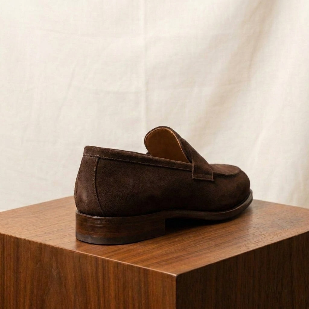 Burgundy Suede Garbin Penny Loafer with Natural Leather Sole
